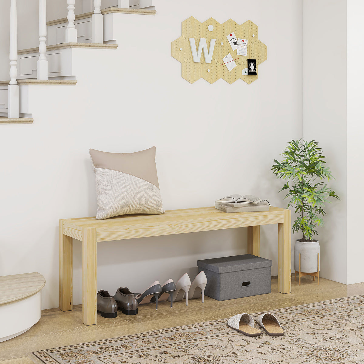 Banc de cuisine en bois massif 2 places, banc de salle à manger, charge 240 Kg, 120 x 33 x 45 cm, bois naturel-1