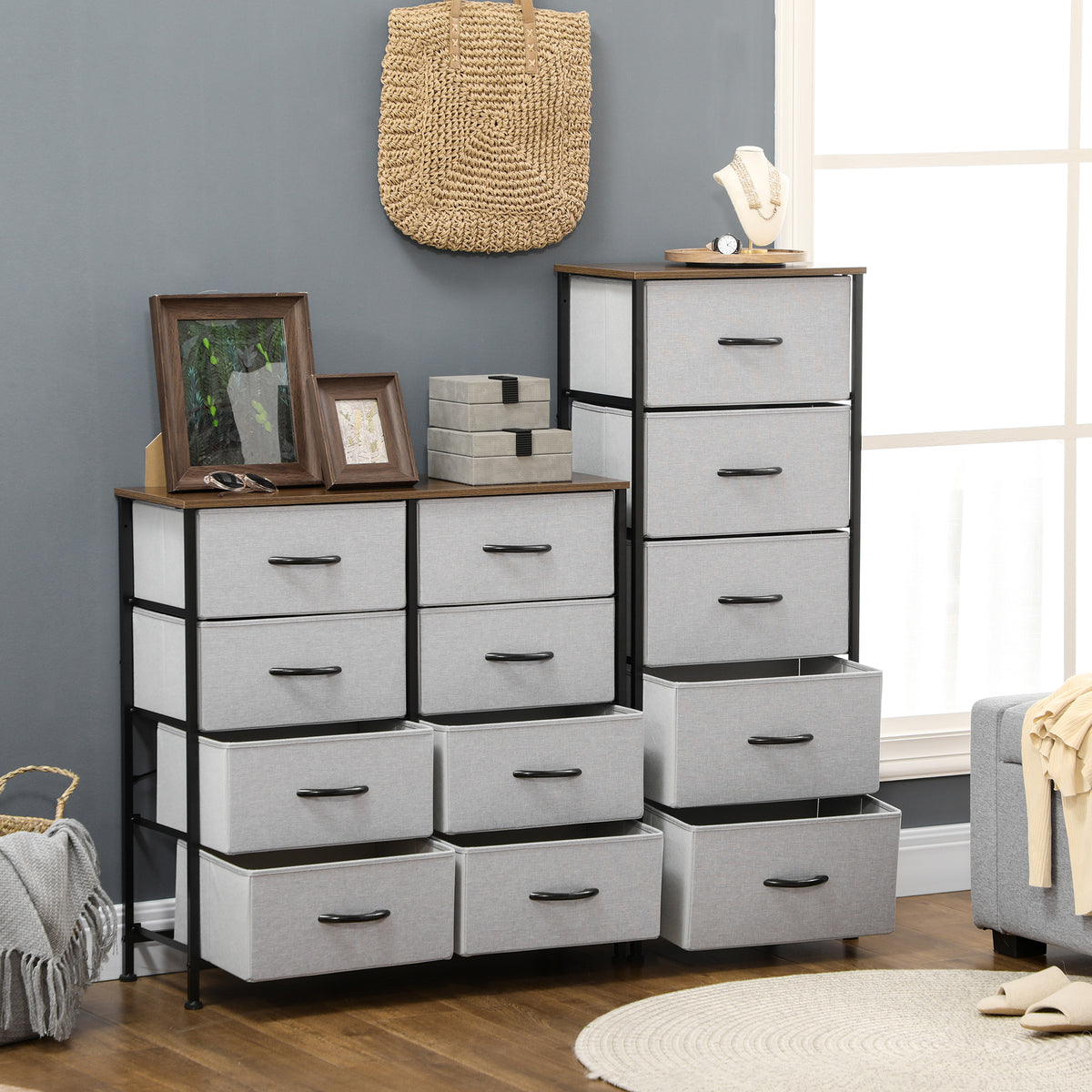 Commode 5 tiroirs meuble de rangement tiroir en tissu pliant - structure acier noir - 45 x 30 x 116 cm gris-6