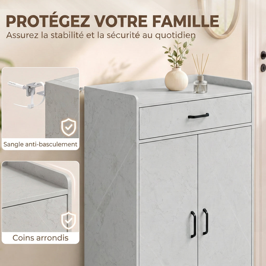 Meuble à Chaussures, Armoire à Chaussures avec 2 Portes, Tiroir, 5 Compartiments et Étagères Réglables, Gris-6