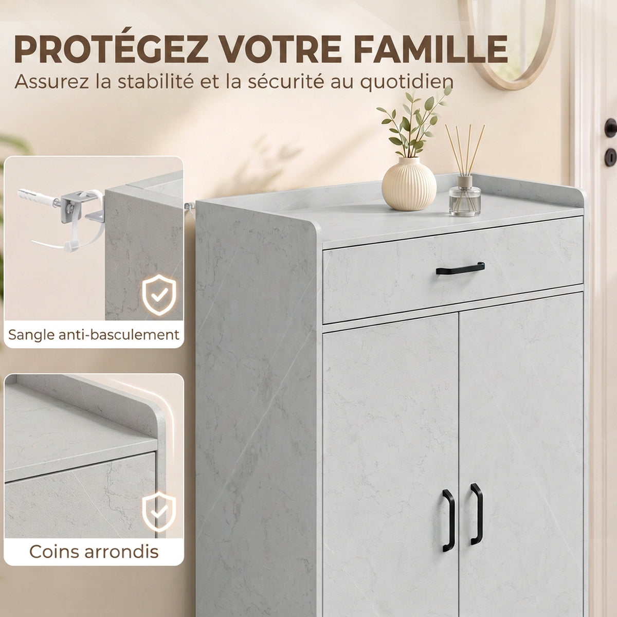 Meuble à Chaussures, Armoire à Chaussures avec 2 Portes, Tiroir, 5 Compartiments et Étagères Réglables, Gris-6