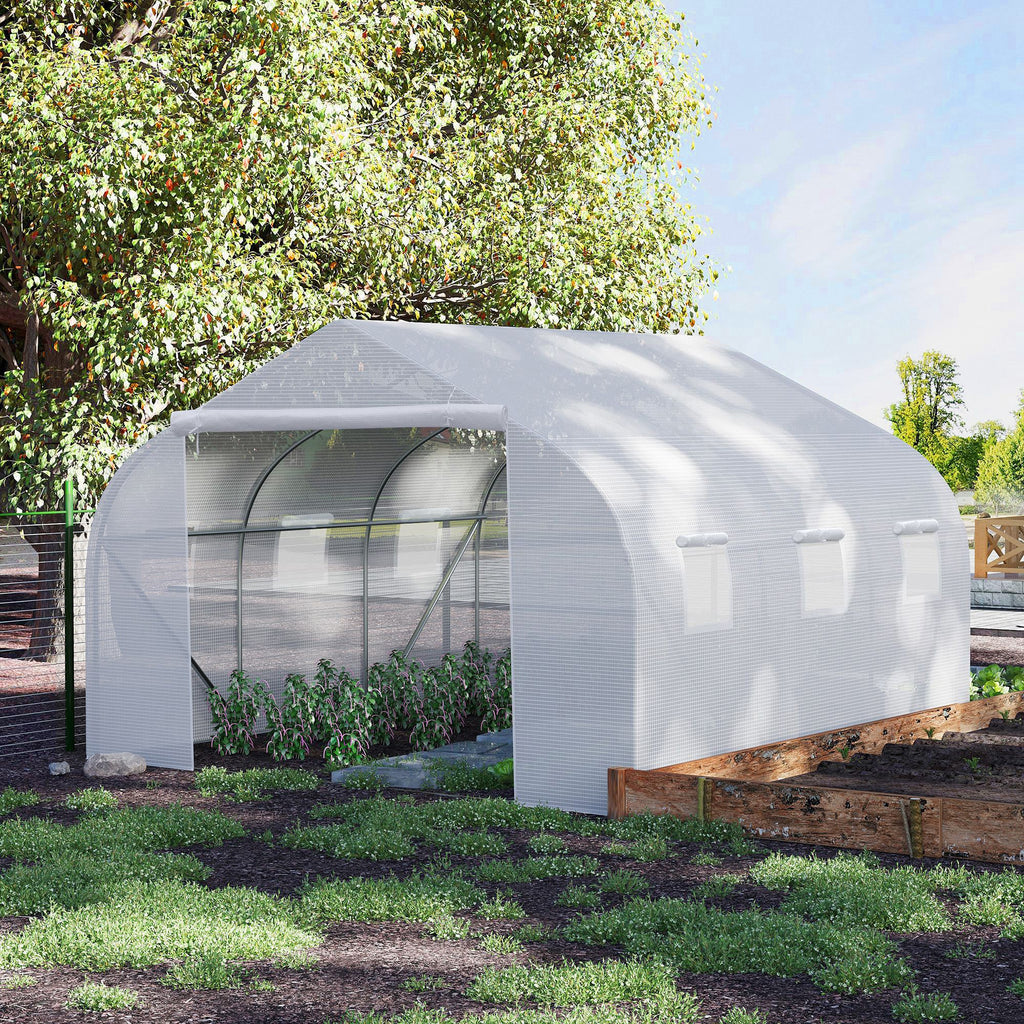 Serre Tunnel de Jardin 10,5 m² dim. 3,5L x 3l x 2H m Porte + 6 fenêtres enroulables Acier galvanisé bâche PE Haute densité Blanc-9
