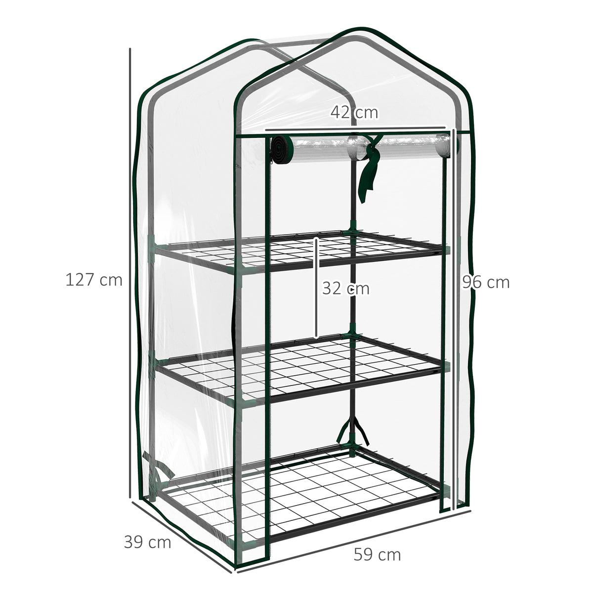 Serre de Jardin étagère 3 Niveaux dim. 59L x 39l x 127H cm métal thermolaqué Vert transparent-2