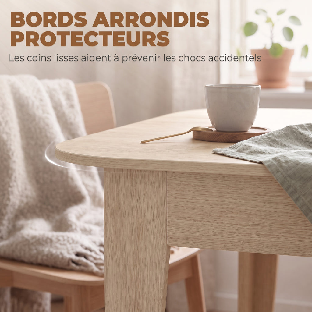 Table à Manger Extensible pour 4 à 6 Personnes, 140-180 cm, Table de Cuisine Ovale avec Bords Arrondis, Chêne-5