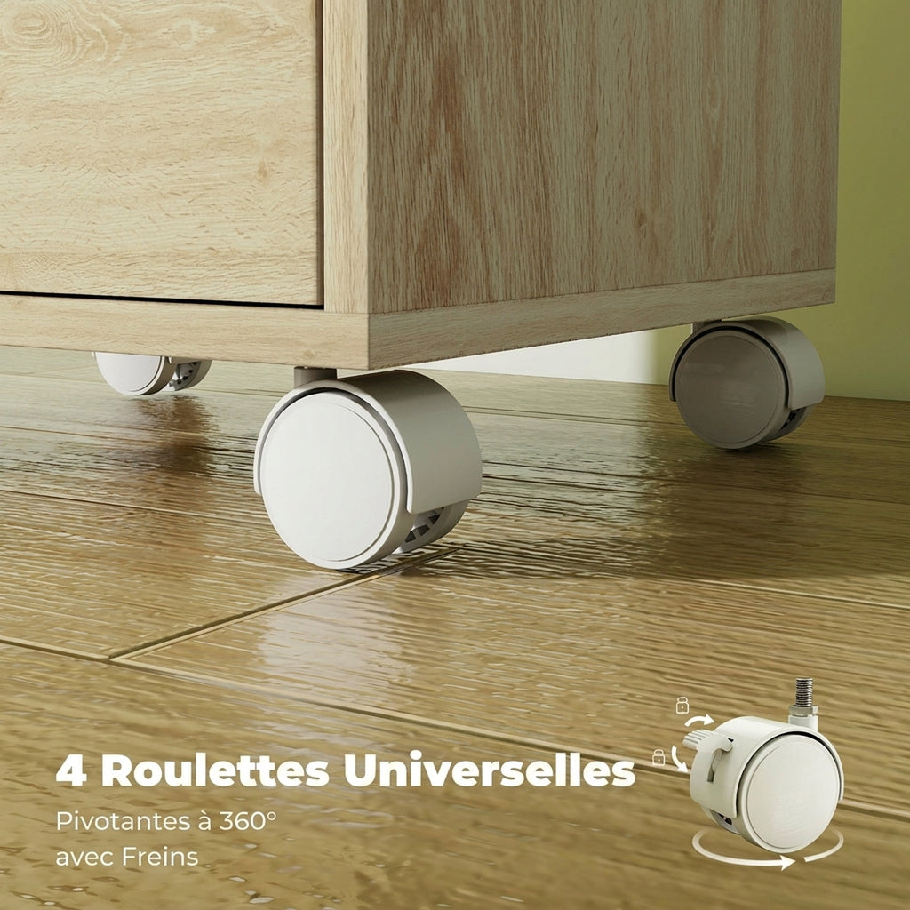 Caisson de Bureau Mobile 6 Tiroirs Silencieux, Support d'Imprimante, Poignées Encastrées, 40 x 35 x 63 cm, Chêne-5