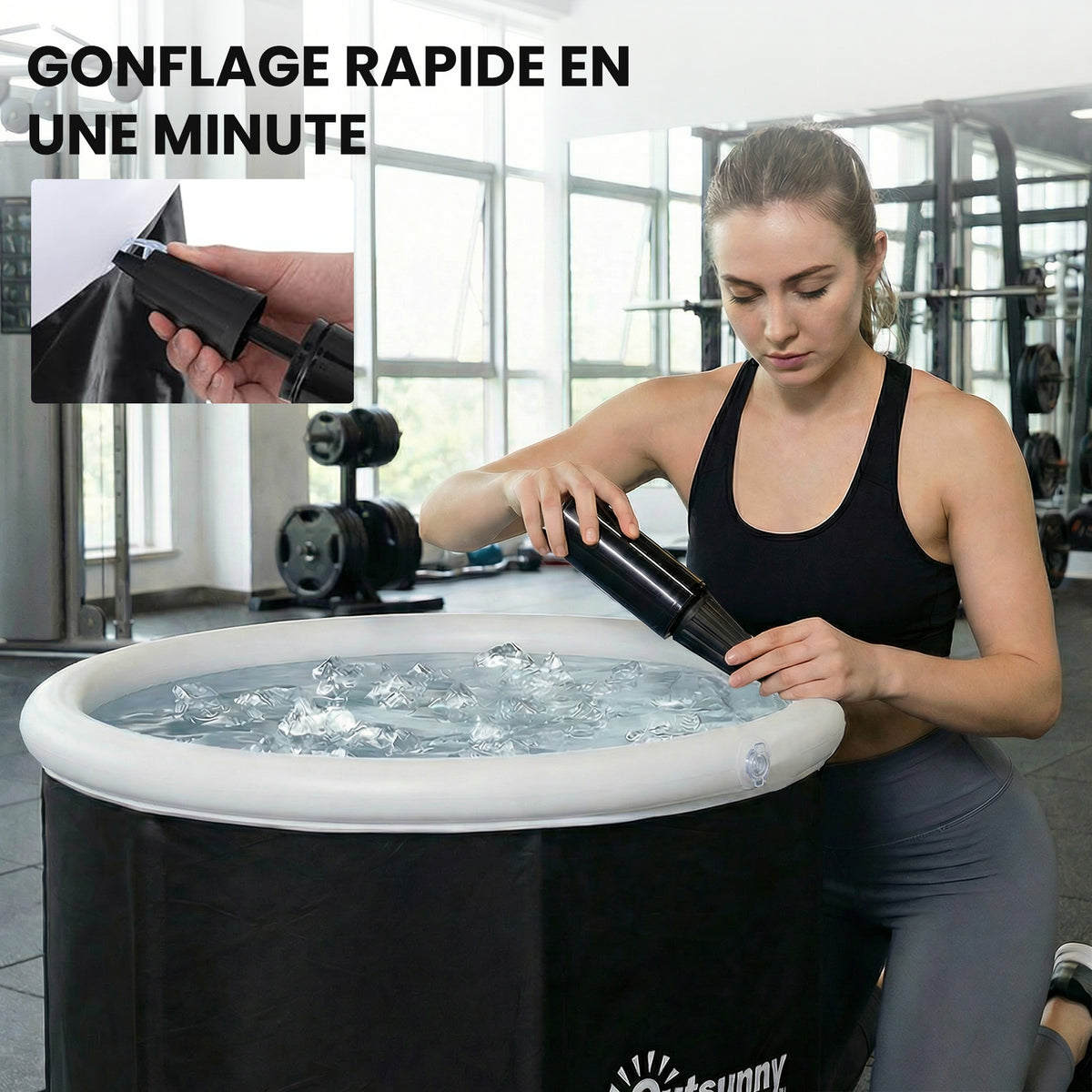 Baignoire à Glace Pliable Gonflable 280 L avec Couvercle et Pompe pour Entraînement à l'Eau Froide, 78x78x71 cm, Noir-6