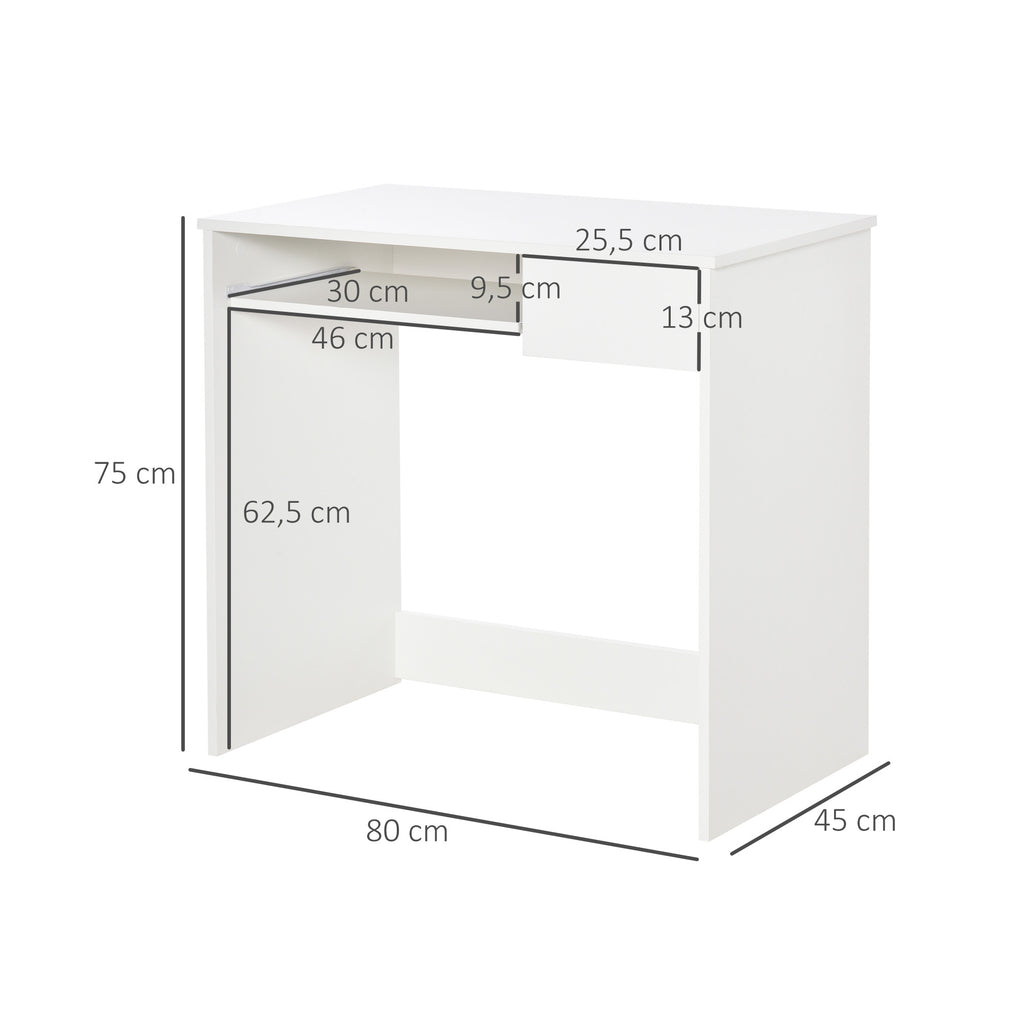 Bureau d'Ordinateur, 80 x 45 x 75 cm, Bureau avec Rangement, Plateau pour Clavier et Tiroir, Blanc-2