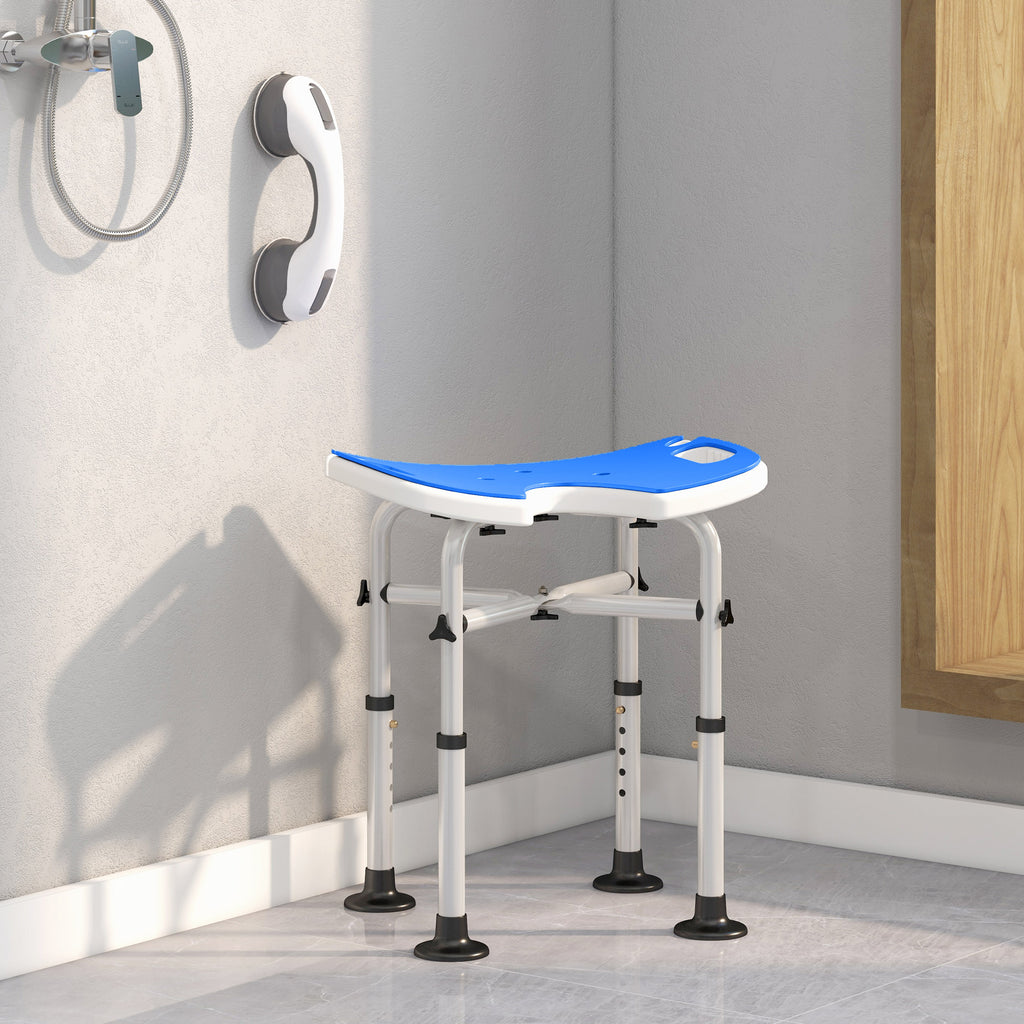 Tabouret de douche siège de douche hauteur ajustable 39-51,5 cm barre d'appui à ventouse patins à ventouse bleu foncé-1