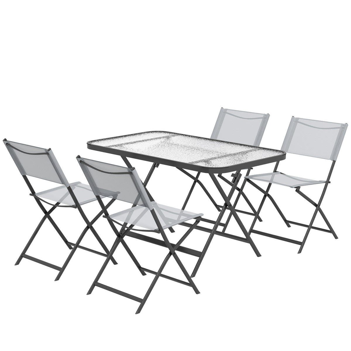 Ensemble de jardin 4 chaises + 1 table salon de jardin 5 pièces pilables chaises textilènes plateau en verre trempé gris-0
