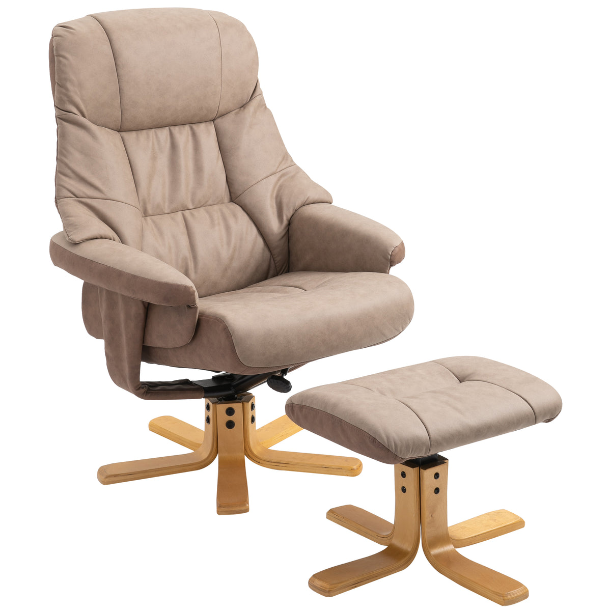 Fauteuil relax inclinable 135° pivotant 360° avec repose-pieds revêtement microfibre marron-0