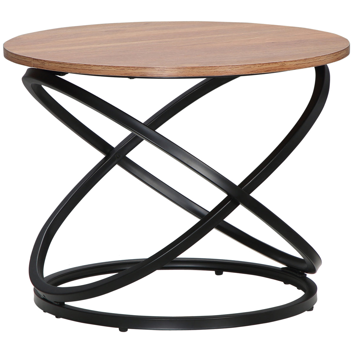 Table basse ronde style industriel en métal noir et plateau en bois - dim. Ø 60 x 46H cm-0