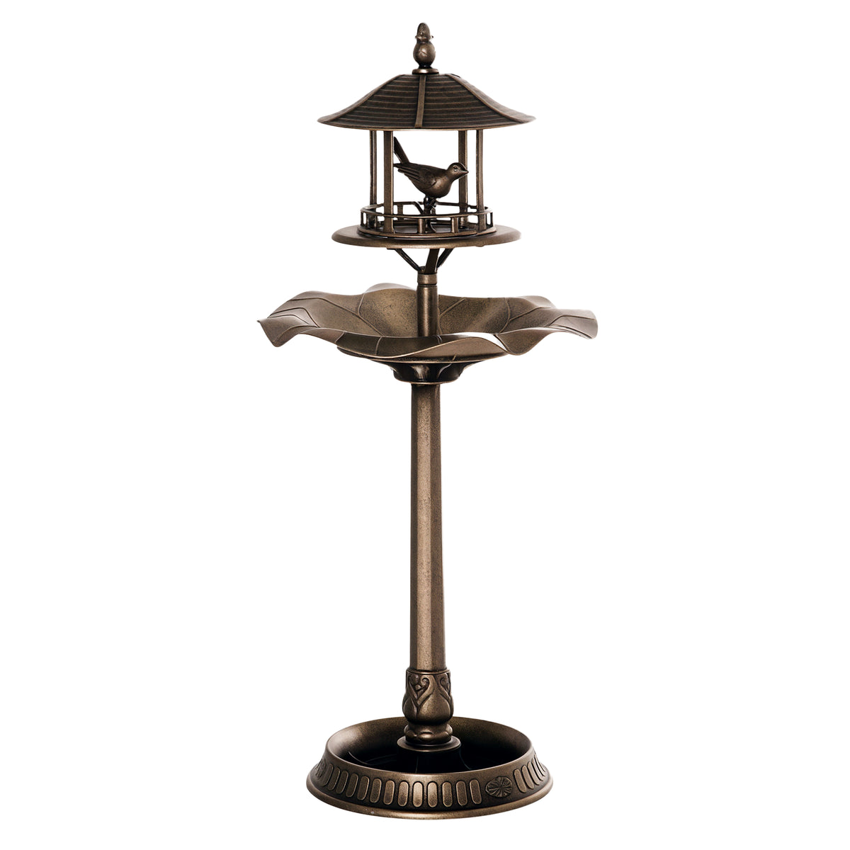 Bain d'oiseaux Abreuvoir pour Oiseaux jardinière 3 en 1 dim. Ø 50 x 113H cm polypropylène bronze antique-0