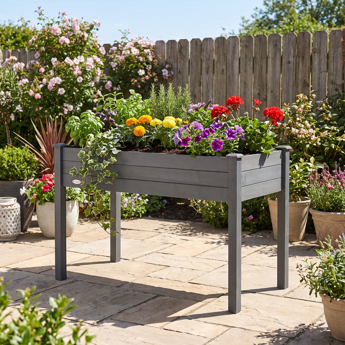 Jardinière sur Pieds Potager dim. 122,5L x 56,5l x 76H cm Inserts d'irrigation + Feutre de Drainage Bois Massif Sapin-8