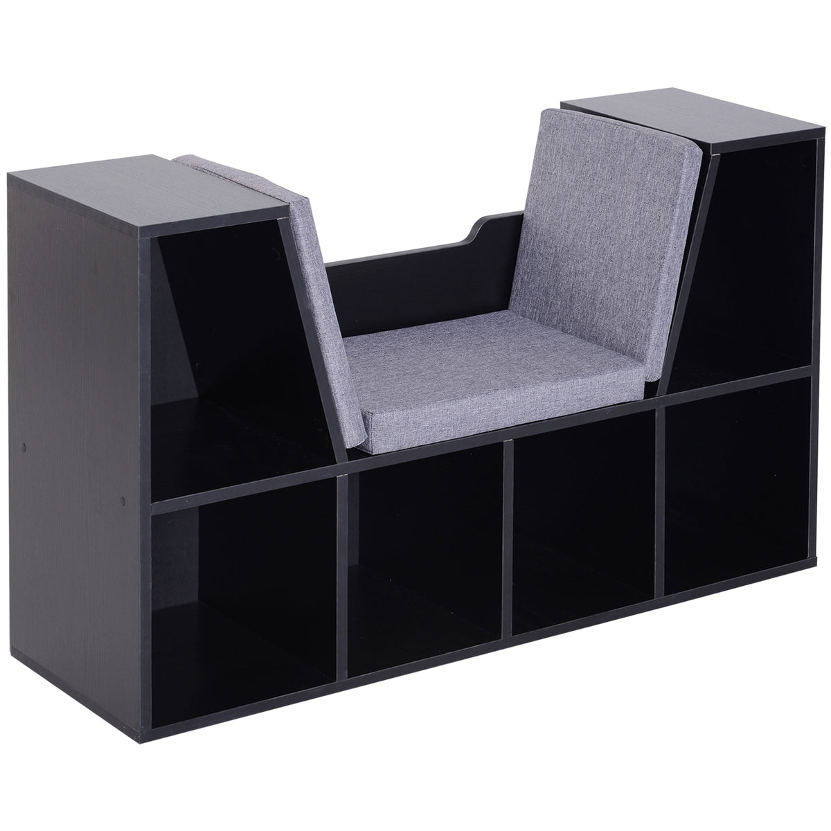 Bibliothèque banc 2 en 1 avec coussins de siège, étagère cube 6 compartiments ouverts et 2 niveaux, meuble de rangement pour salon, chambre à coucher, bureau, 102 x 30 x 61 cm, noir-0
