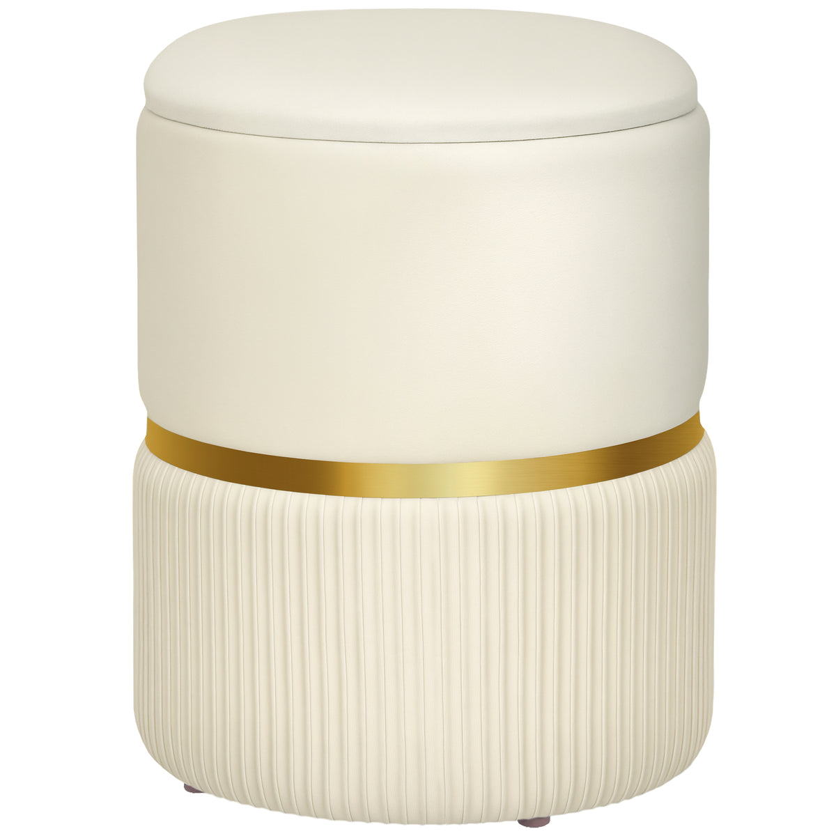 Pouf tabouret repose-pied coffre de rangement en velours côtelé 36 x 36 x 44 cm pour salon chambre beige-0