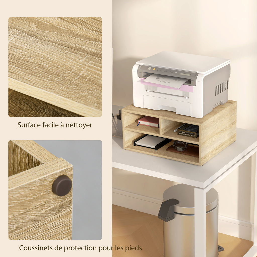 Organiseur bureau aspect bois avec 3 compartiments fournitures support d'imprimante dim. 47L x 40l x 22,5H cm-4