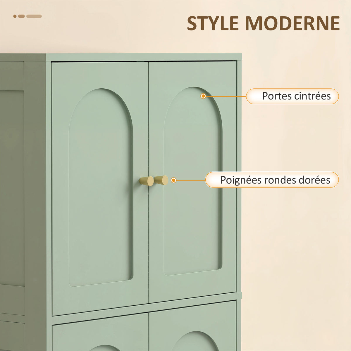 Buffet cuisine, meuble cuisine rangement avec 4 portes cintrées et 2 étagères réglables, 60 x 30 x 110 cm, vert-3