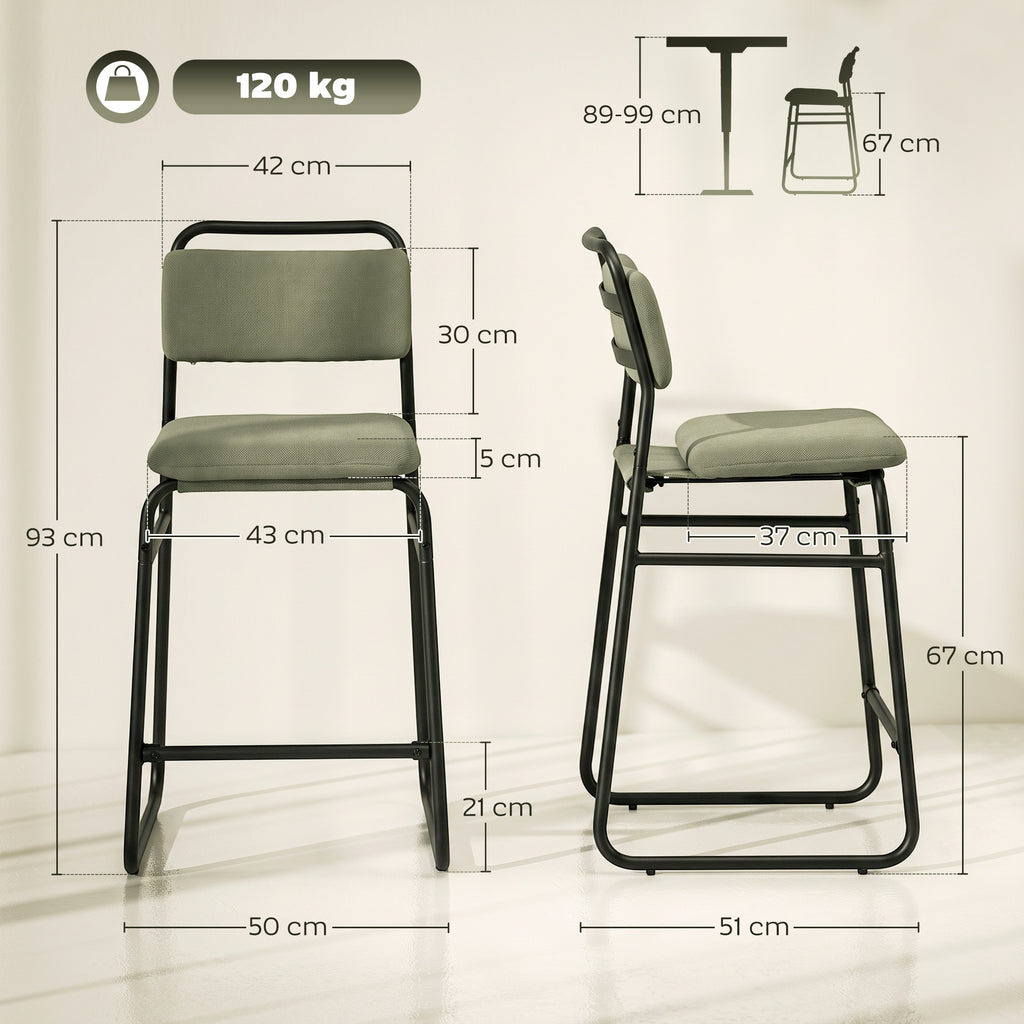 Lot de 2 Tabourets de Bar, Chaises de Bar en Velours, Assise Rembourrée 67H cm, Dossier et Repose-Pieds, Vert-2