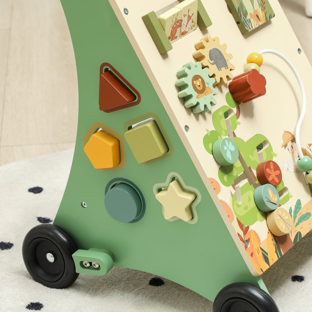 Trotteur en bois pour bébé 18+ mois, chariot de marche, contrôle de vitesse, centre d'activités, 33,5x36x46,8cm, vert-6