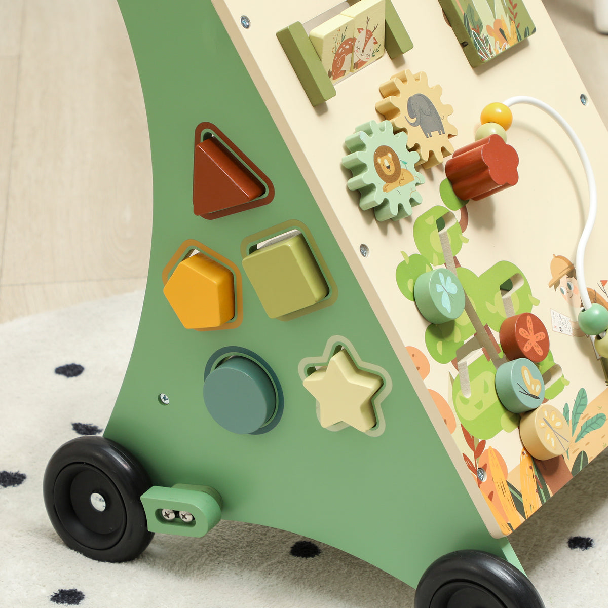 Trotteur en bois pour bébé 18+ mois, chariot de marche, contrôle de vitesse, centre d'activités, 33,5x36x46,8cm, vert-6