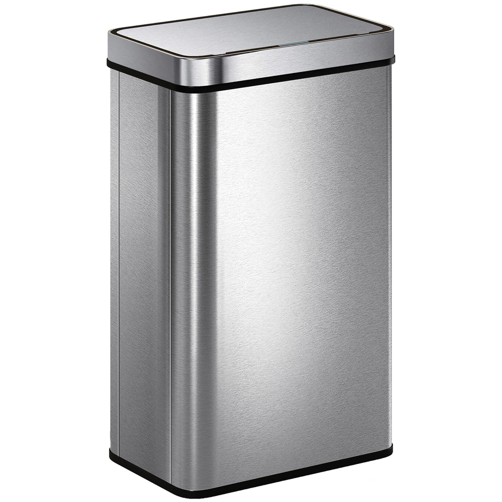 Poubelle à capteur 60 L avec couvercle à fermeture douce, poubelle de cuisine automatique en acier inoxydable, argenté-0