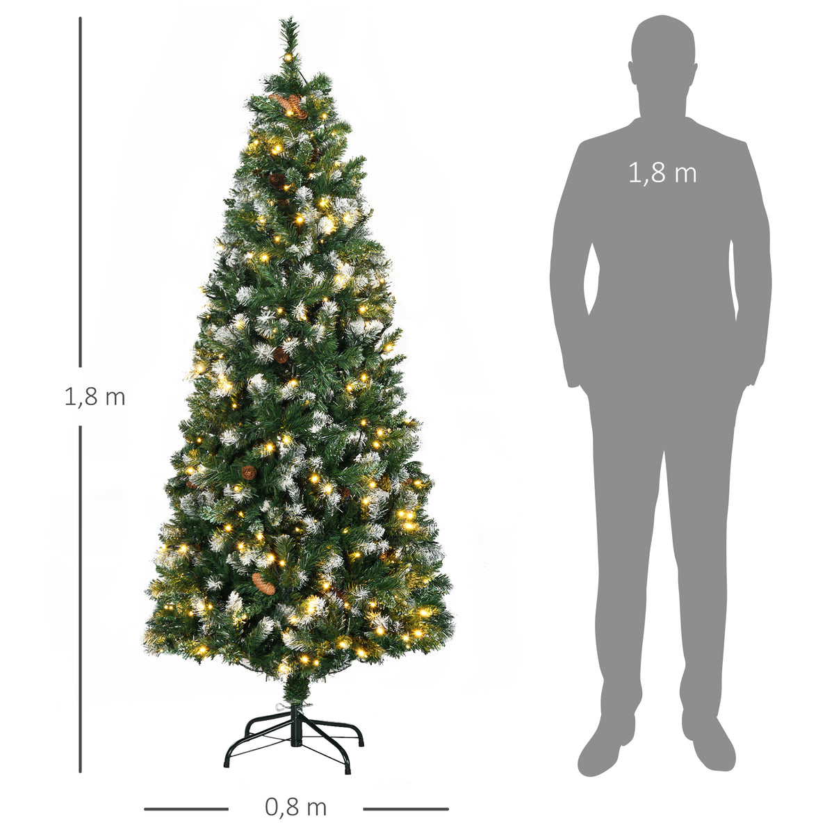 Sapin de Noël artificiel lumineux 703 branches 250 LED 30 pommes de pin support pied pliable hauteur 180 cm Ø 80 vert-2