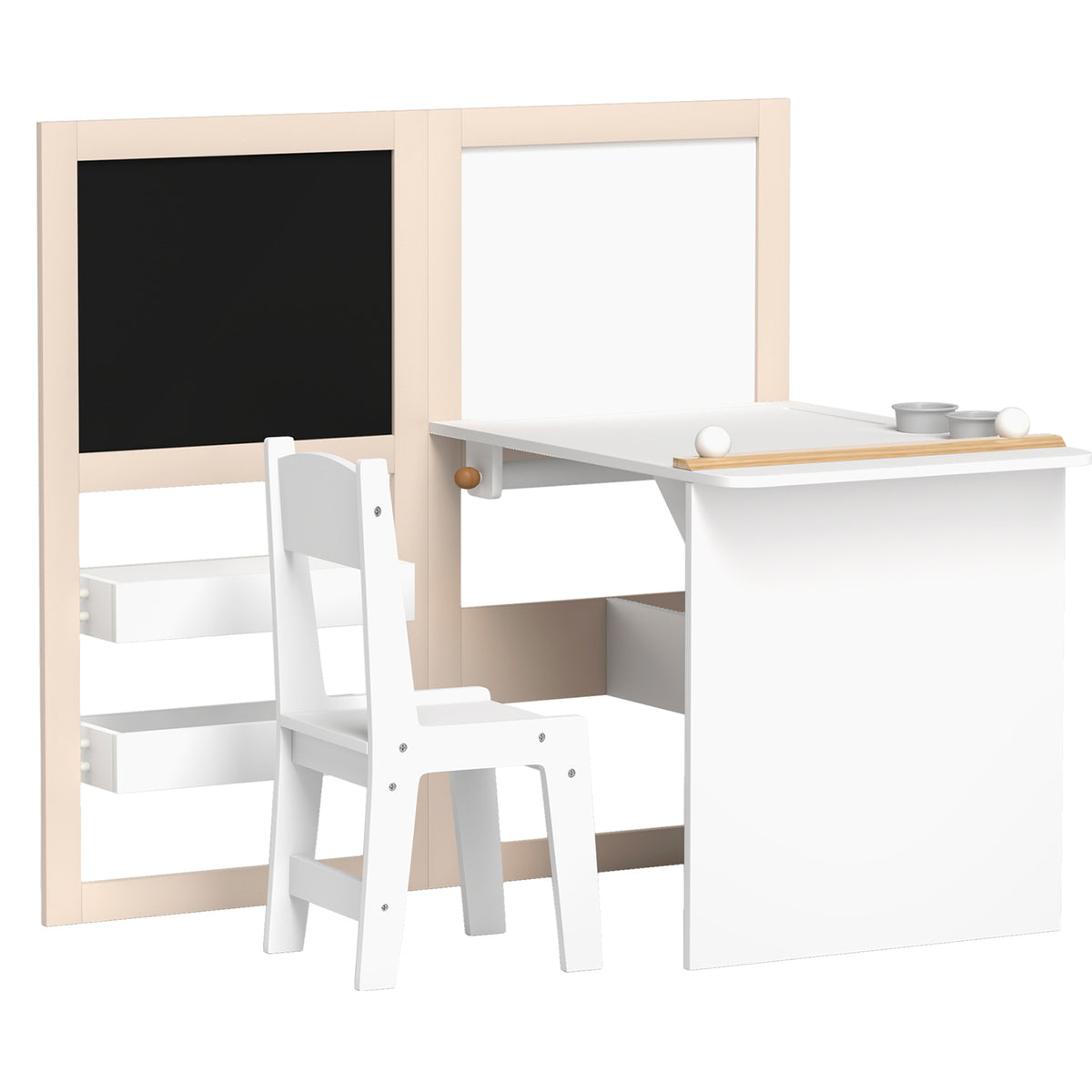 Table enfant avec chaise 3 en 1 avec chevalet pliable étagères de rangement, rouleau de papier - 3 à 8 ans, blanc-0