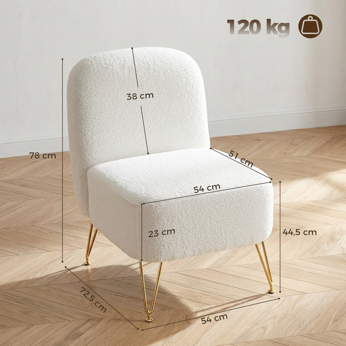Fauteuil Salon Sans Accoudoirs, Fauteuil d'Appoint Rembourré en Tissu Bouclette, Coussin Épais, Assise Large, Blanc-2