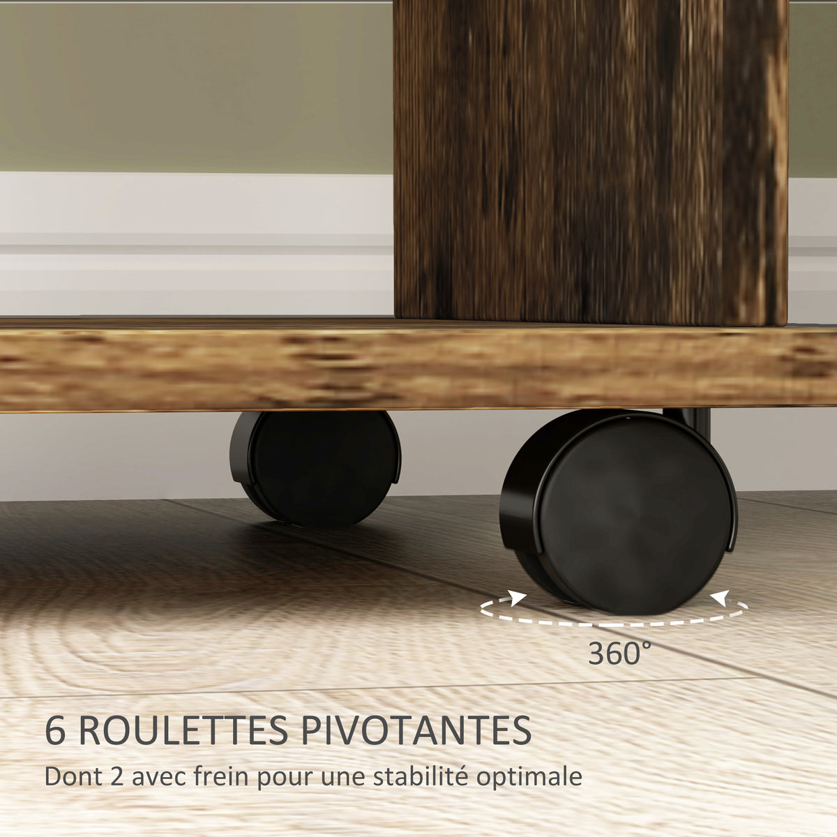 Armoire penderie meuble de rangement mobile 6 roulettes 120 x 40 x 128 cm en bois marron-5