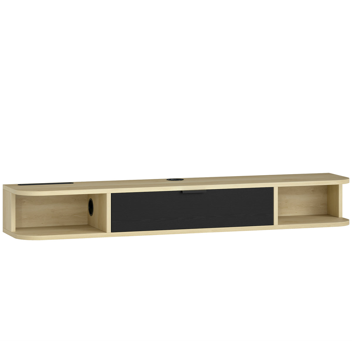 Meuble TV suspendu, meuble télé pour téléviseur jusqu'à 50 pouces, tiroir rabattable 2 étagères 120x24x16cm noir-0