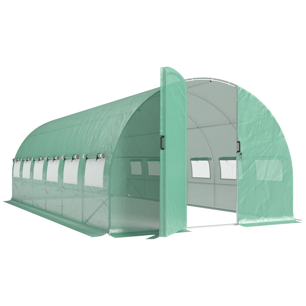 Serre tunnel de jardin 18m², serre de jardin tunnel avec porte et 12 fenêtres avec moustiquaires, 295x597x200cm, vert-0