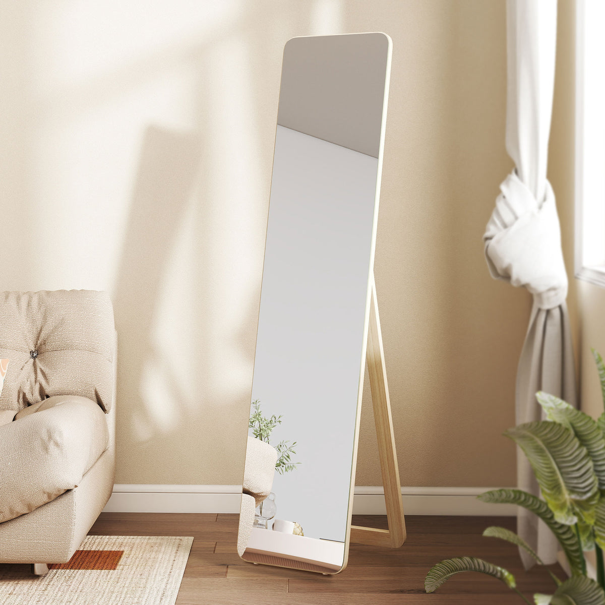 Miroir sur Pied et Mural rectangulaire dim. 37L x 43l x 156H cm bois naturel-8