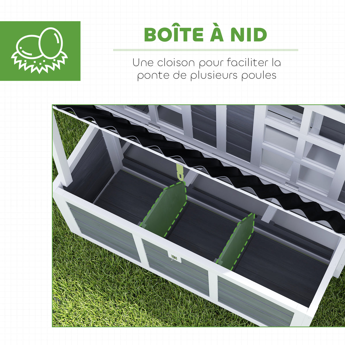 Poulailler en bois XL avec nichoir 3 compartiments tiroir amovible toit imperméable porte-rampe 100x86x100cm gris-4