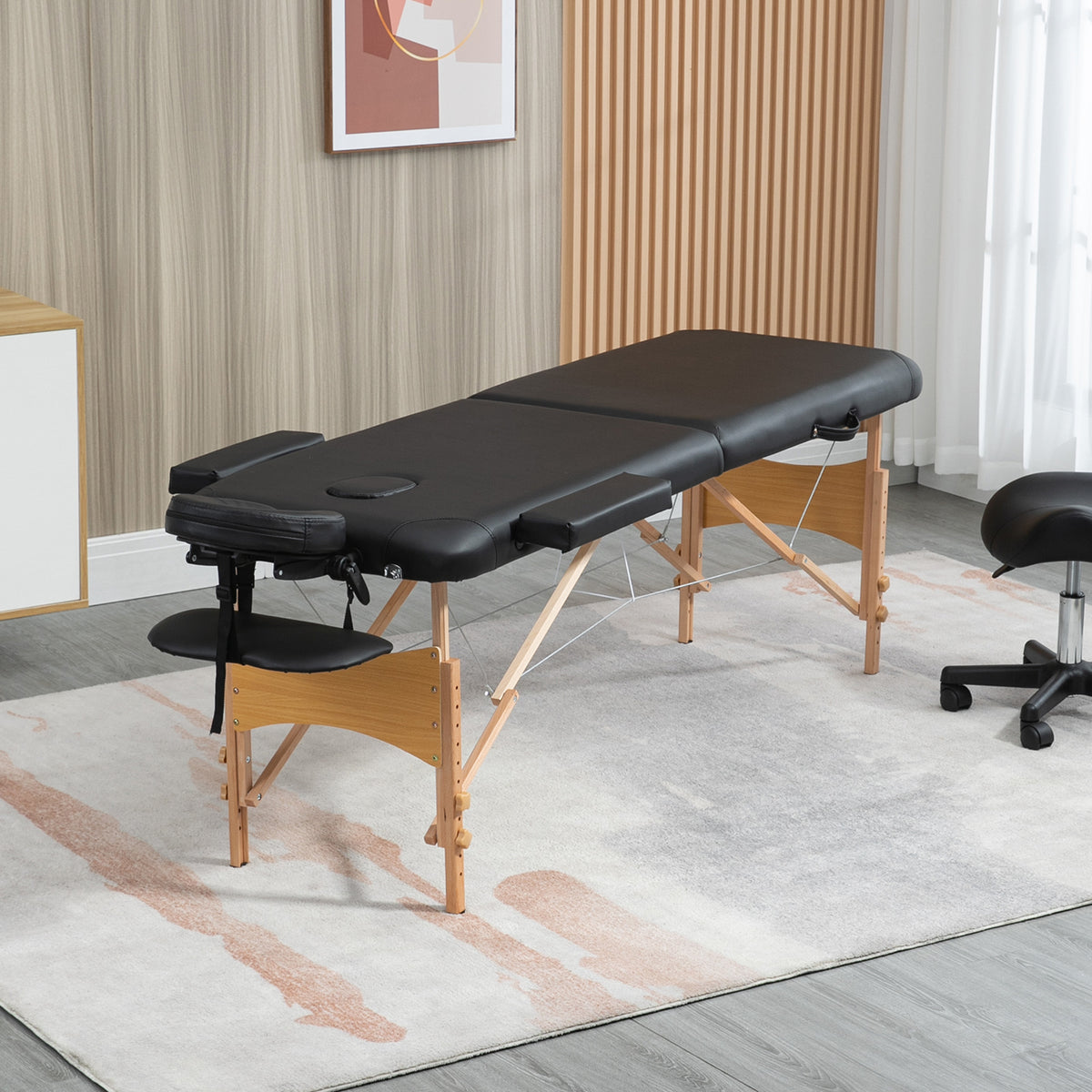 Lit/Table de Massage cosmetique Pliable en Bois 2 Zones noir-9