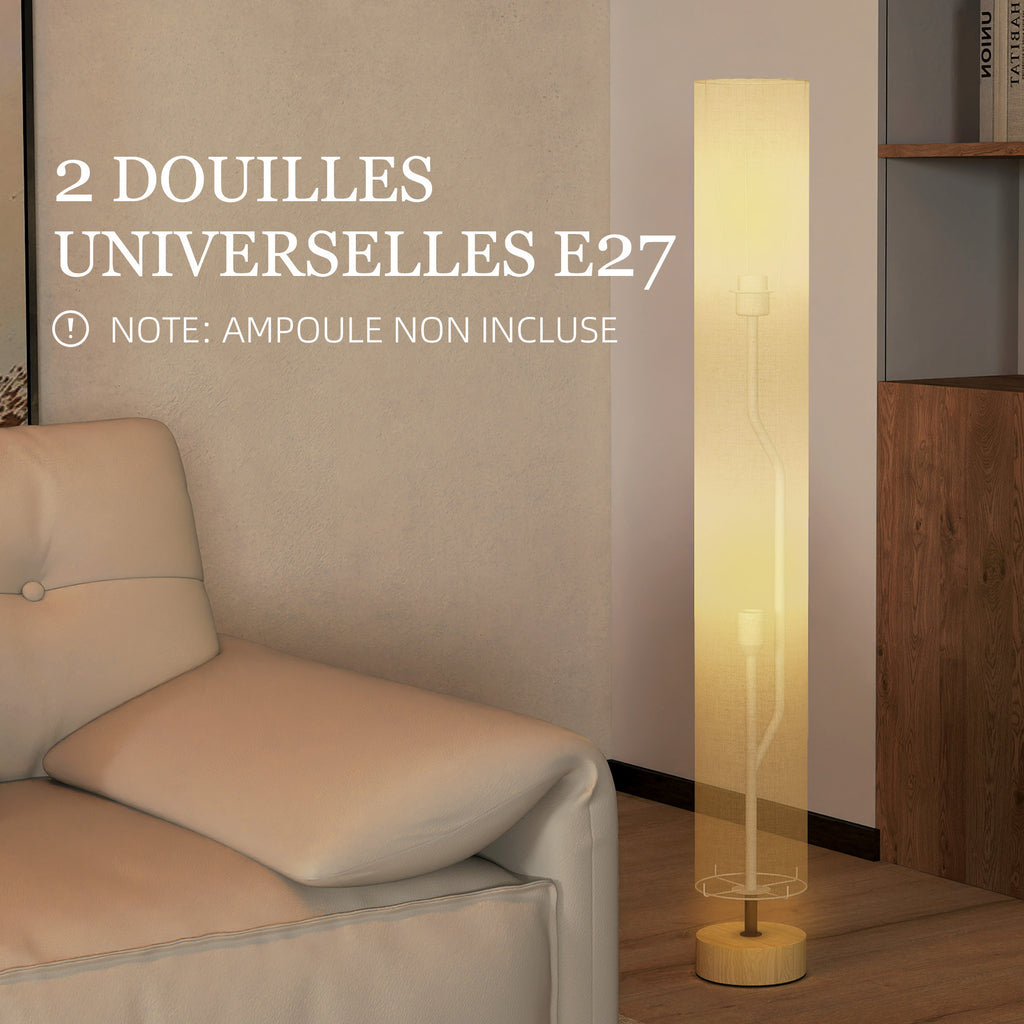 Lampadaire sur pied de salon avec abat-jour en lin, interrupteur à pied, 2 x douille E27, 120 cm, gris-3
