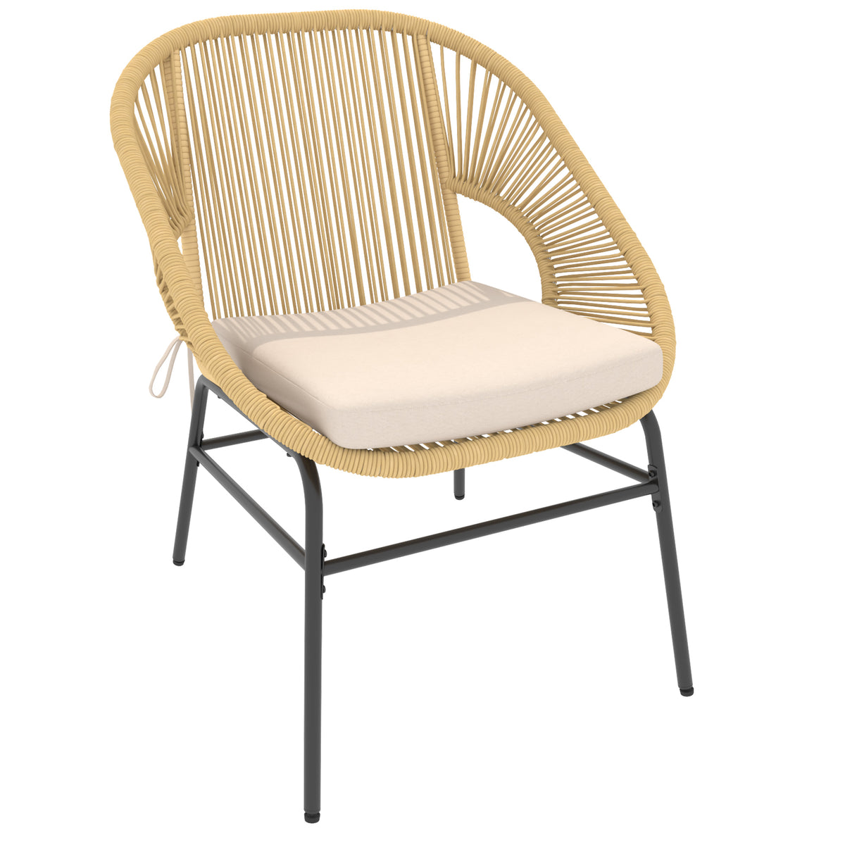 Ensemble Bistro Salon de Balcon 3 Pièces 2 Fauteuils Confortables et Table en Verre Trempé Coussins Déhoussables Beige-9