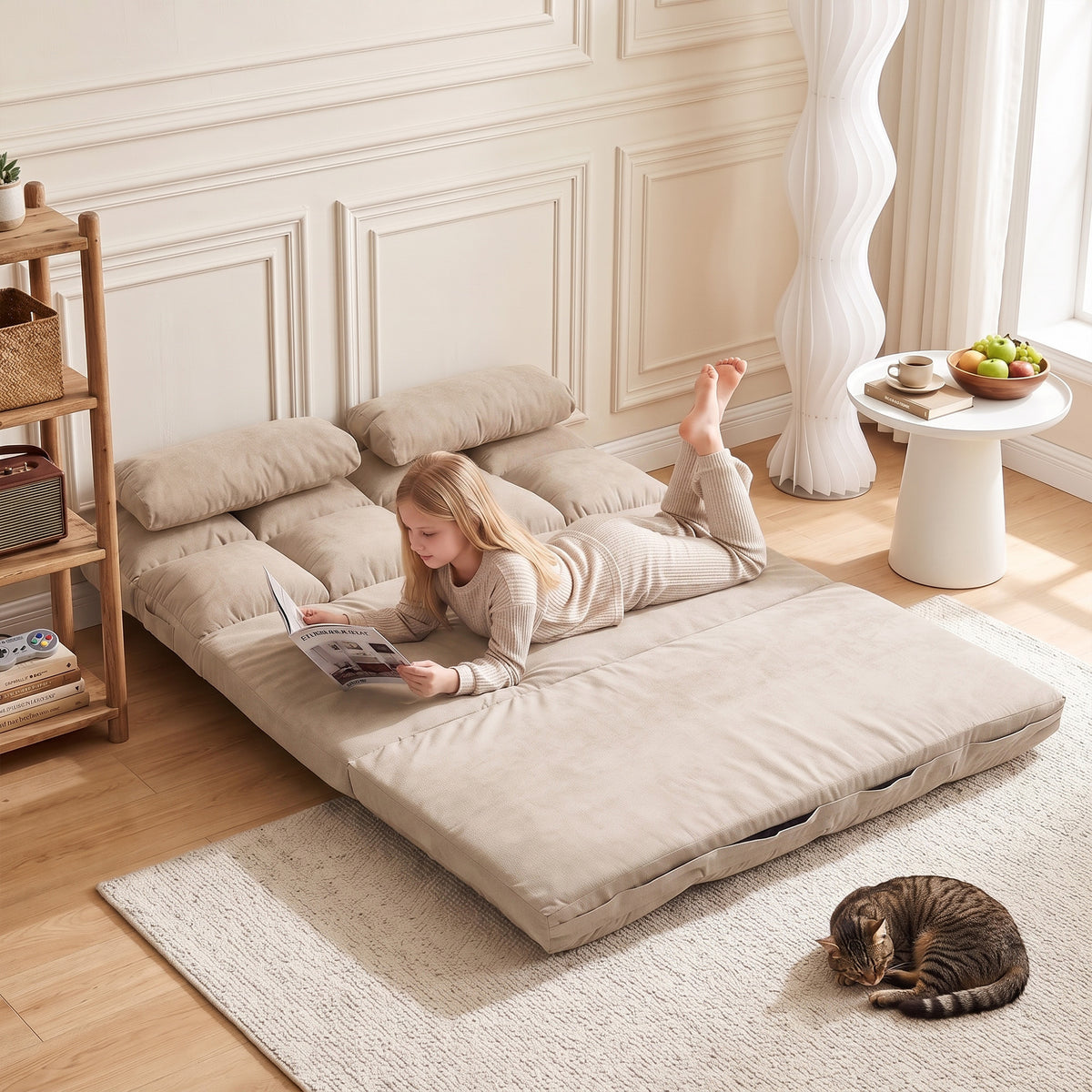 Chauffeuse Matelas d'appoint Pliant - Fauteuil Convertible - Inclinaison Dossier réglable 14 Positions - 2 Coussins-9
