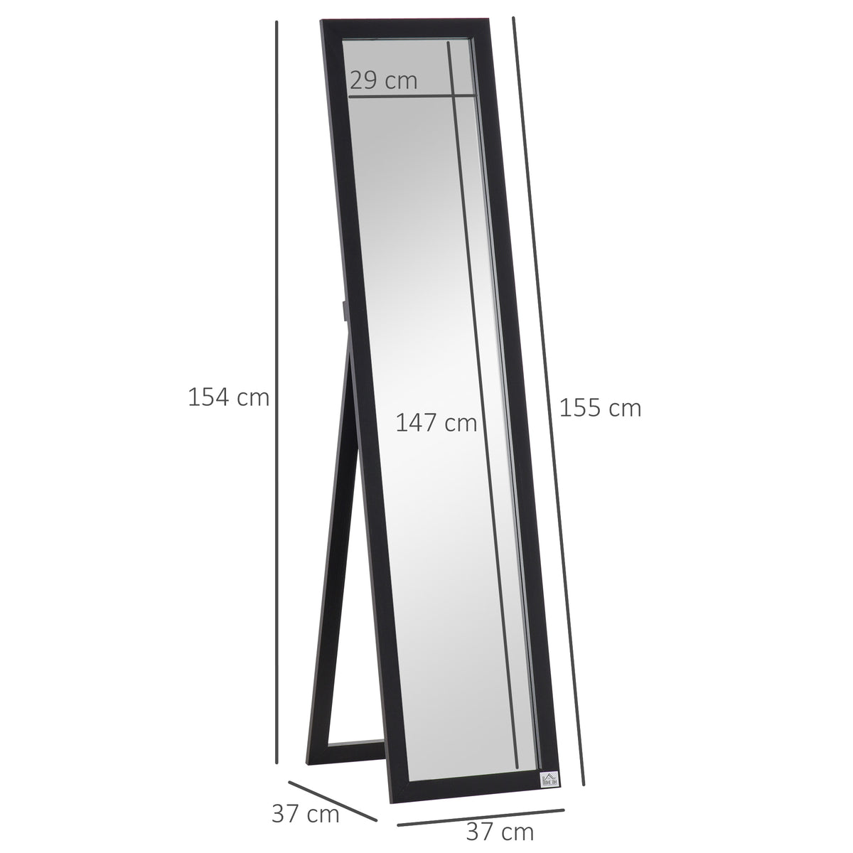 Miroir sur Pied et Mural Rectangulaire, Miroir de Sol Pleine Longueur pour Dressing, Chambre, Salon, 37 x 37 x 154 cm, Noir-2