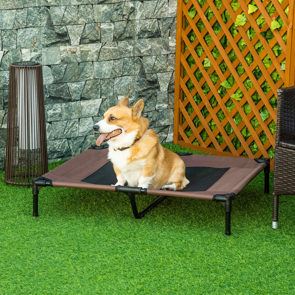Lit sur pieds lit pour chien chat lit de camp lit surélevé animaux grand confort tissu Oxford textilène micro-perforé métal 92L x 76l x 18H cm café-1