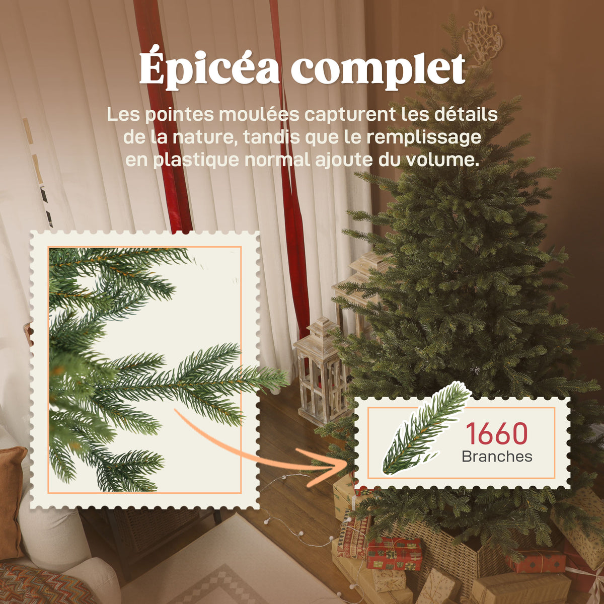 Sapin de Noël artificiel 180 cm, arbre de Noël réaliste avec 1660 pointes de branche articulée, support en métal, vert-4