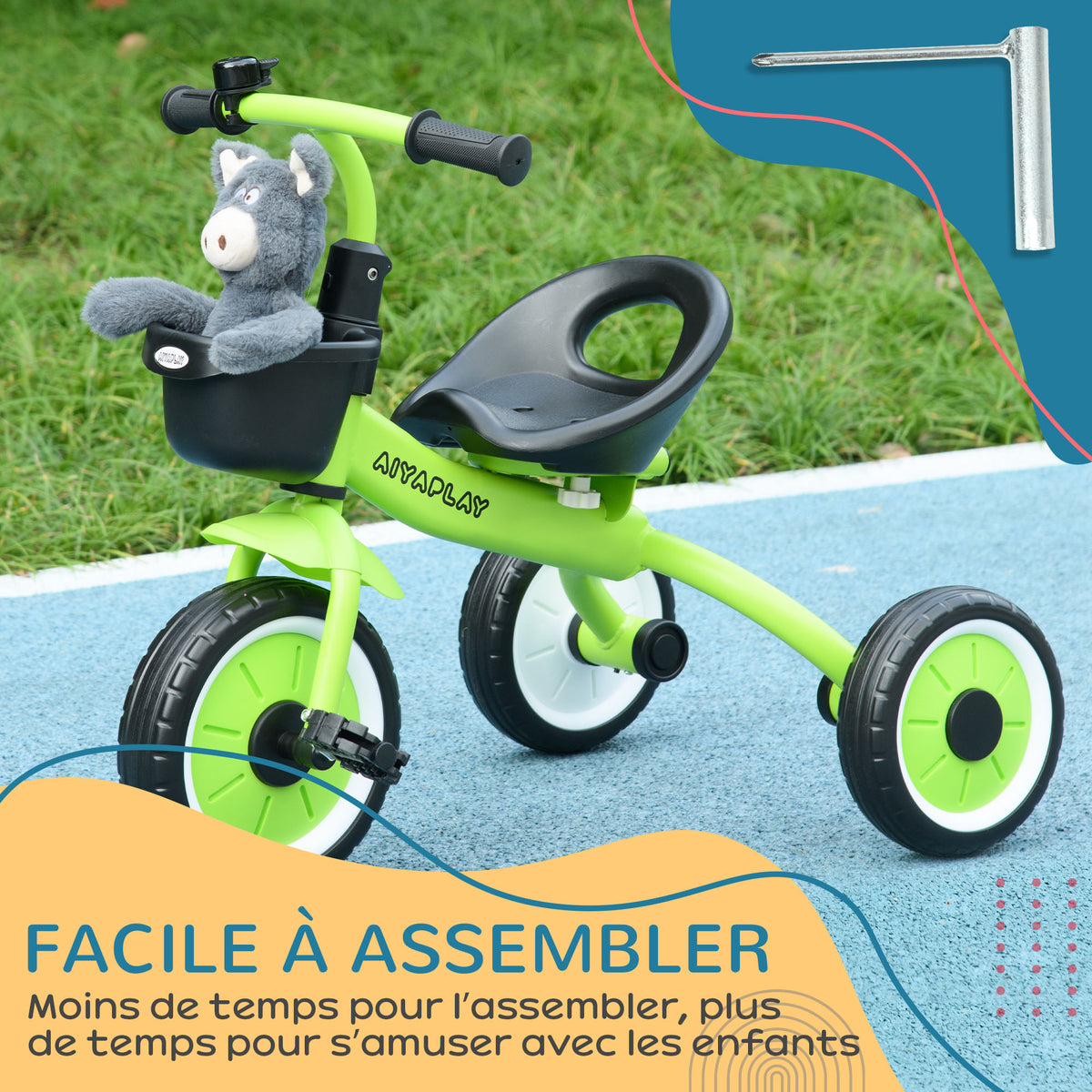 Tricycle enfants avec sonnette et panier selle réglable avec dossier - pour enfant de 2 à 5 ans vert-6
