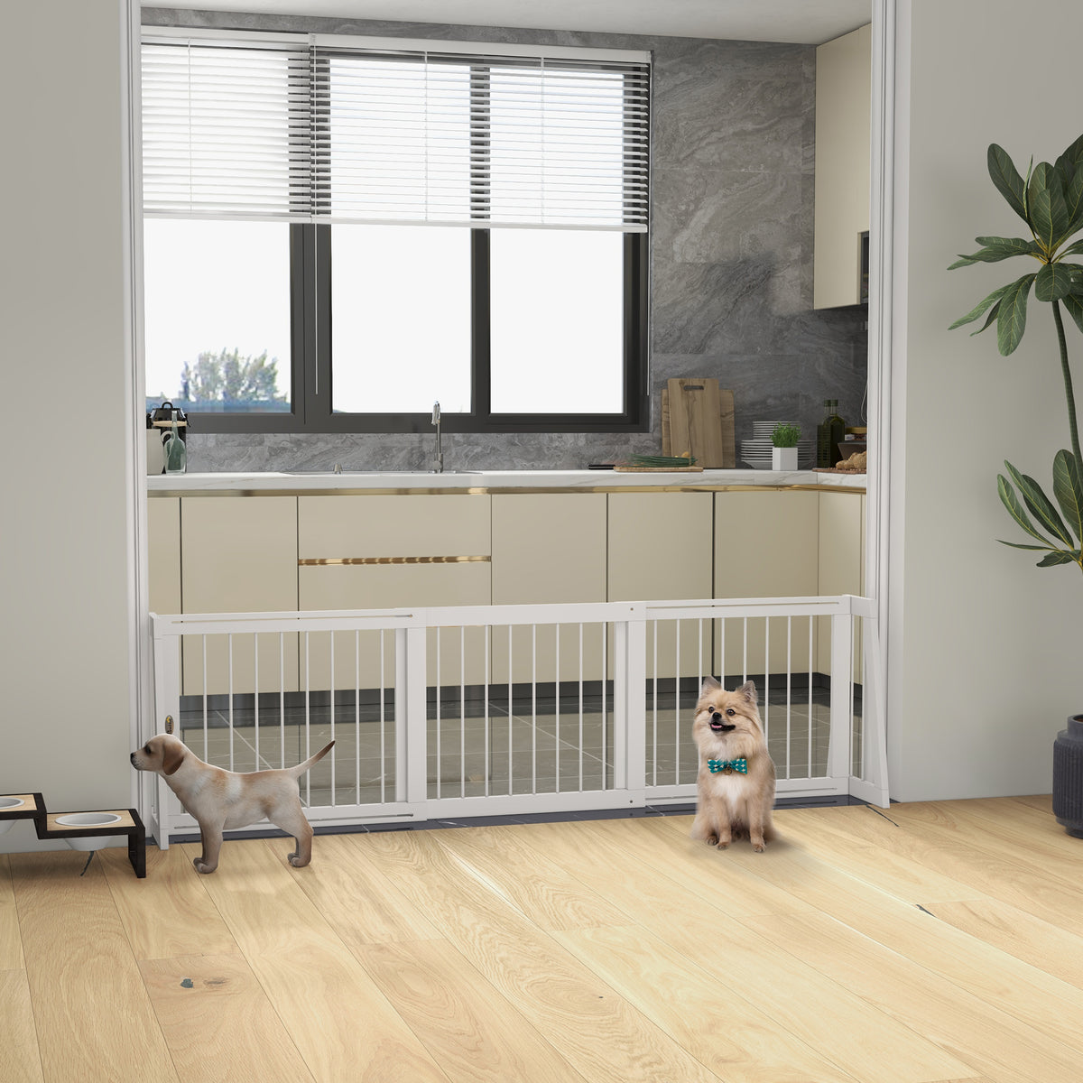 Barrière de sécurité pour chien barrière de protection à 3 panneaux rétractable 71-190 cm en bois - blanc-9