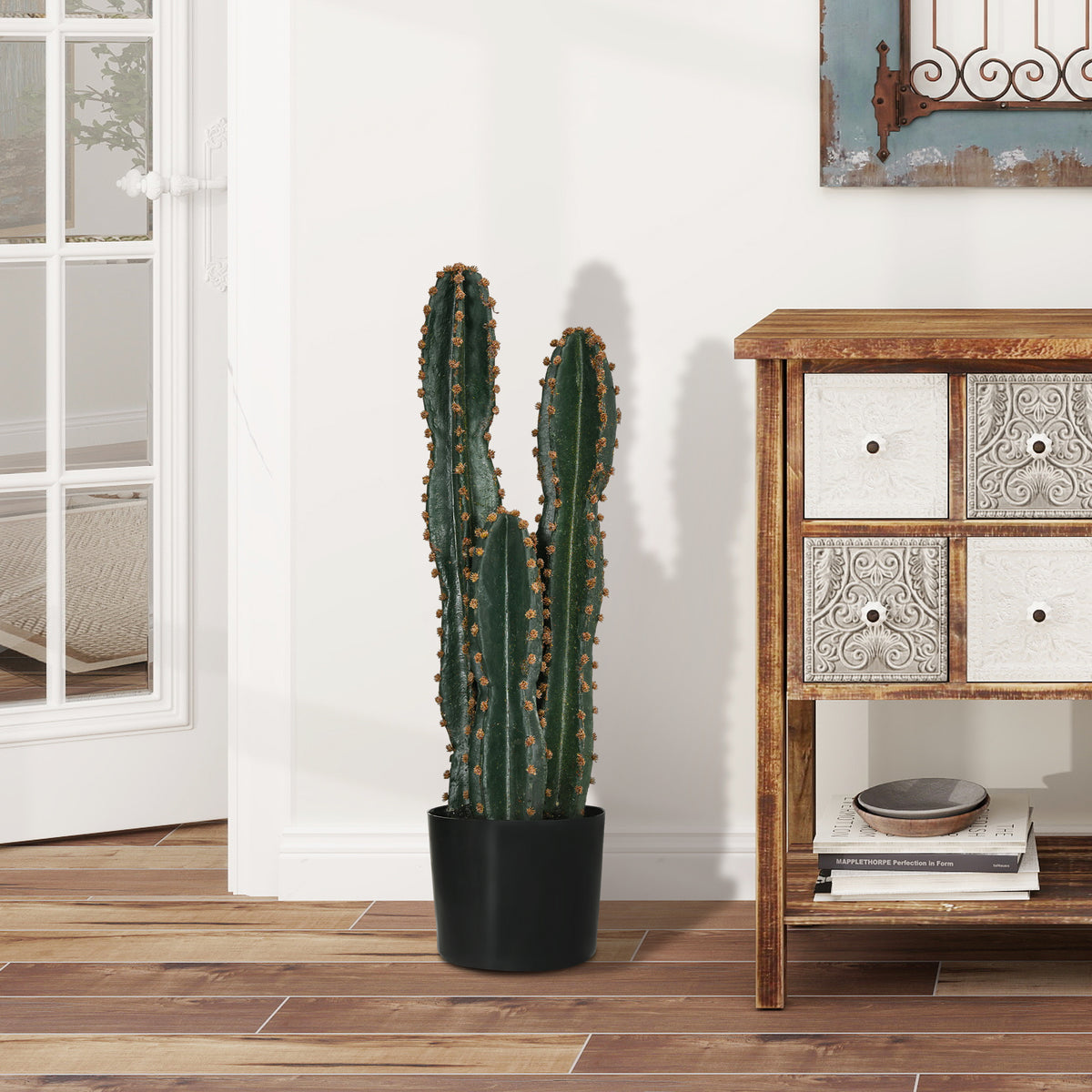 Cactus artificiel grand réalisme plante artificielle grande taille dim. Ø 17 x 60H cm vert-3