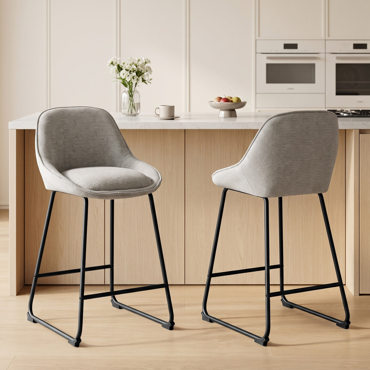 Lot de 2 Tabourets de Bar, Chaises de Bar en Chenille, Assise Rembourrée 64H cm, Dossier et Repose-Pieds, Gris-1