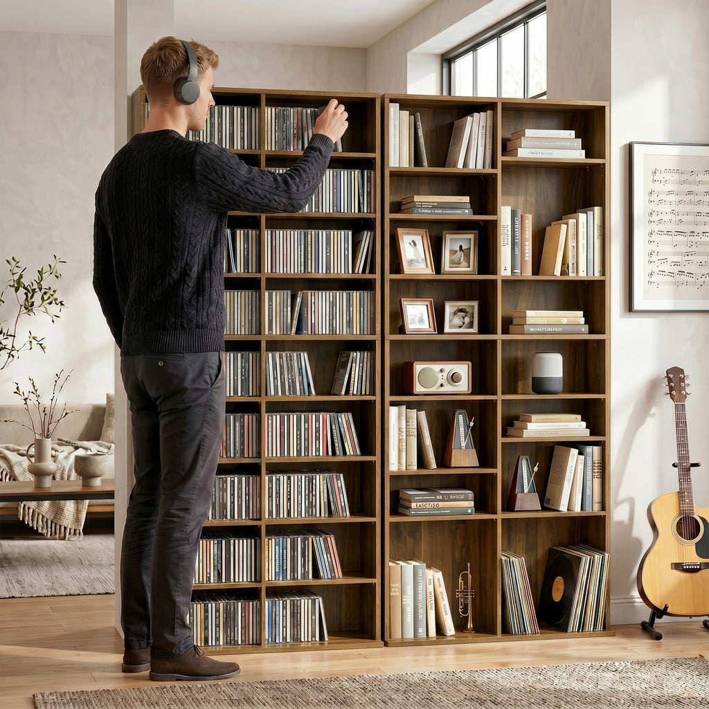 Rangements pour CD et DVD 18 compartiments capacité max. 640 CD/360 DVD 430 Blu-ray 78,5 x 24 x 175 cm noyer foncé-8