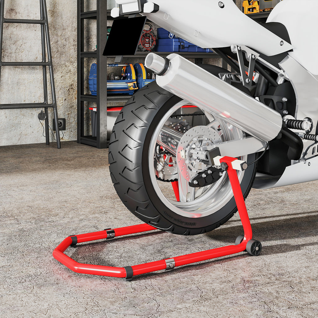 Béquille roue avant arrière charge 390kg béquille d'atelier moto bras réglable en acier, fourche en forme de U + L rouge-7