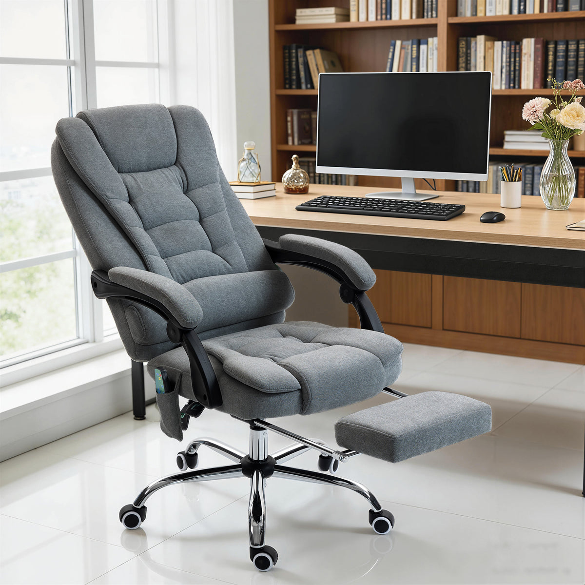 Fauteuil de bureau massant et chauffant, chaise de bureau, hauteur réglable, dossier inclinable, 65x70x111-119cm, gris-1