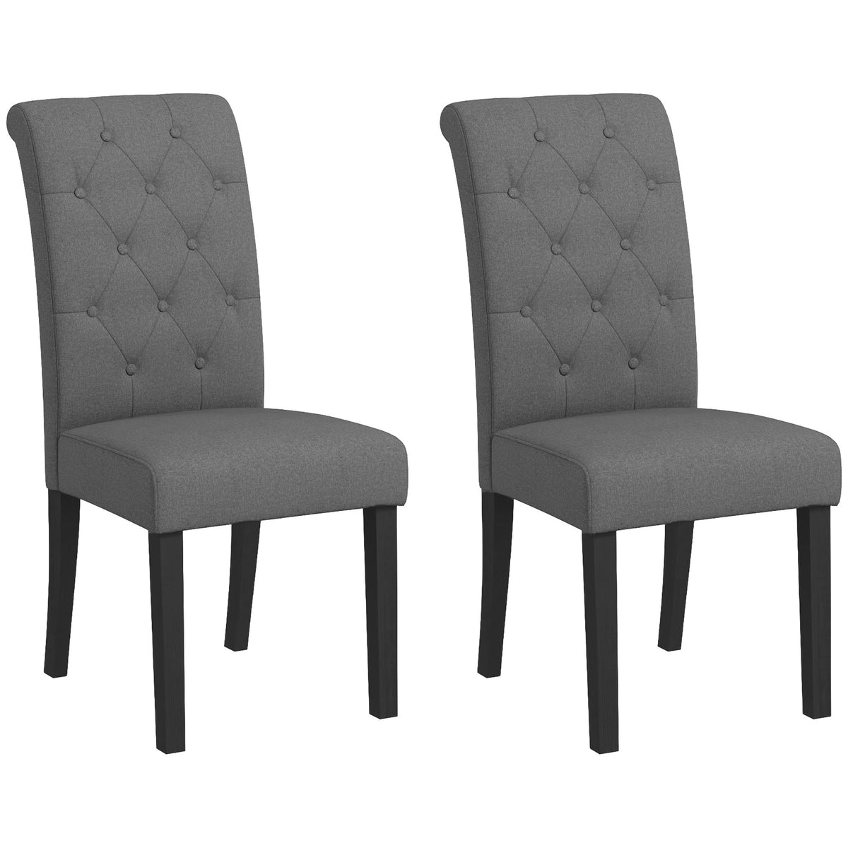 Lot de 2 chaises de Salle à Manger Chaise de cuicine Grand Confort Pieds en Bois Lin 47 x 61 x 101 cm gris foncé-0