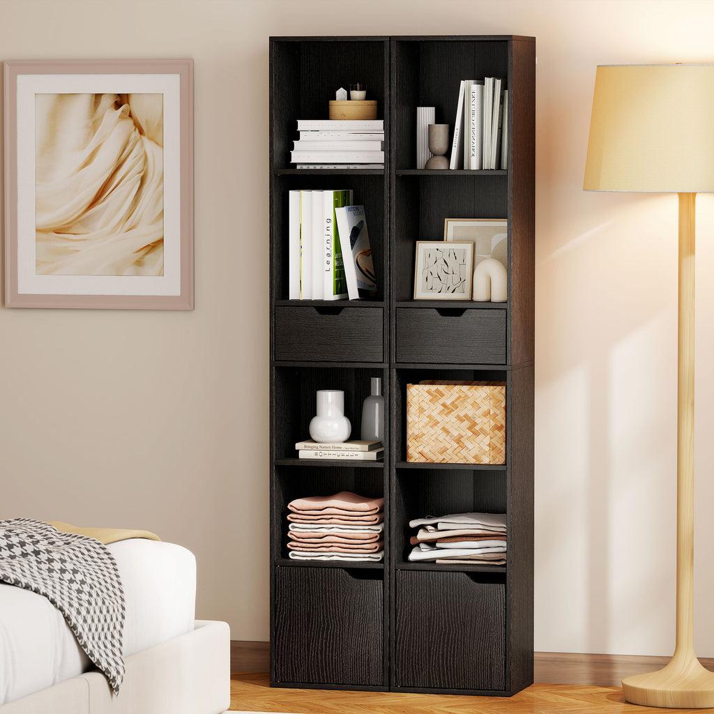 Bibliothèque, étagère à livres, meuble de rangement avec tiroir placard compartiments ouvertes, 30 x 24 x 158 cm, noir-7