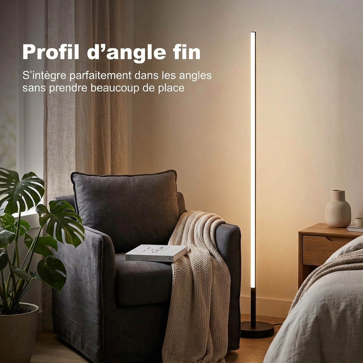 Lot de 2 Lampadaires d'Angle LED 1450lm Lampe d'Angle Dimmable 150cm 3 Niveaux de Luminosité Interrupteur au Pied Noir-6
