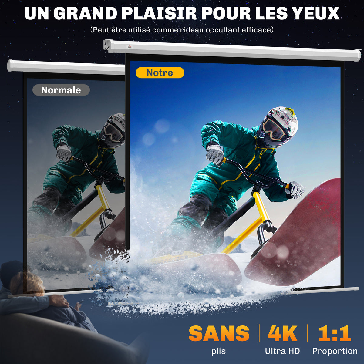 Écran de projection motorisé 85 pouces, 4K HD électrique, montage mural ou plafond, panneau de commande et télécommande-3